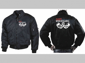 Arm Wrestling - Strong and Hard   čierna zimná letecká bunda BOMBER Winter Jacket s límcom, typ CWU z pevného materiálu s masívnym zipsom na zapínanie 100%nylón, čiastočne vodeodolná